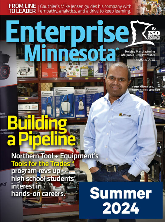 Cover image of Enterprise Minnesota magazine, summer 2024 issue - Northern Tool CEO Suresh Krishna shown.